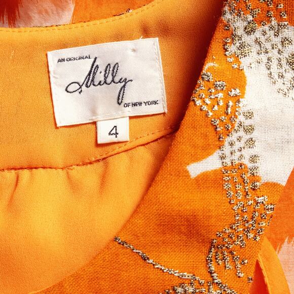 Milly Women’s Top Orange Chevron Sheer Beaded Neckline Lined Sleeveless Size 4 - Picture 10 of 10